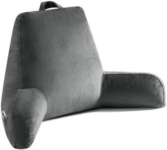 Reading Pillow for Sitting in Bed Adult, Reading Pillow with Shredded Memory Foam, Back Pillow for Bed Sitting Up with Extend Arms, Pockets, Bed Reading Pillow with Washable Cover, Deep Gery, X-Large