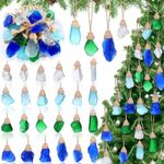 RattanView 24 Pcs Christmas Sea Glass for Crafts Sea Glass Block Ornament Pendant Christmas Tree Ornament Beach Themed Seaglass Ornament Sets for Christmas Tree Centerpiece Home Decor Beach Weddings