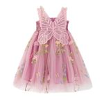 Miipat Baby Girl Tulle Dress Embroidery Flower Toddler Sleeveless Tutu Dress Princess Birthday Party Dresses(DarkPinkFloral, 9-12M)