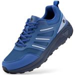FitVille Wide Fit Mens Trail Running Shoes Breathable Hiking Trekking Trainers Arch Support Walking Shoes, Navy Skyline with Onyx Sole, 9, Wide