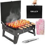 ORILEY Portable Charcoal Heavy Duty Barbeque Grill | 4 Combo | 5 Sticks | 1 Glove | 1 Tongs | Standing Foldable BBQ Tools for Home Outdoor Camping Picnic Travel Cooking (Pack of 1, Black)