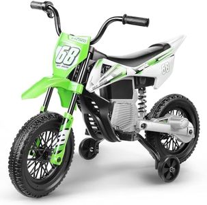Hikole Kids Motorcycle Dirt Bike, 12V Battery-Powered Ride On Motorcycle for Kids, Off-Road Street Bike w/Training Wheels, Spring Suspension, Green