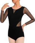 DANSHOW Women Long Sleeve for Dance Leotards Adult Panel Mesh Dancewear(23833-L-06)