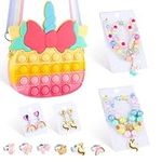 HiUnicorn Unicorn Purse Jewelry Accessories Gift Sets for Girls Age 5-7, Purple Unicorn Princess Dress Up Pretend Play Toys with Cross-body Bag Necklaces Bracelets Earrings Rings Hair Clip Set (Pop Fidget Unicorn Sets)