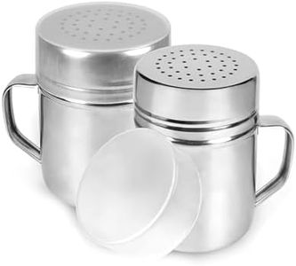 2 PCS Salt and Pepper Shakers with Lid, 304 Stainless Steel Salt and Pepper Shakers, Shakers with Handle, Sealing Lid Sifter Dredge Shaker for Powdered Sugar Cinnamon Cocoa Pepper Coffee Flour