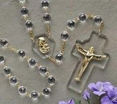 54 Gift boxed Crystal Risen Christ Cross and Madonna Wall Rosary