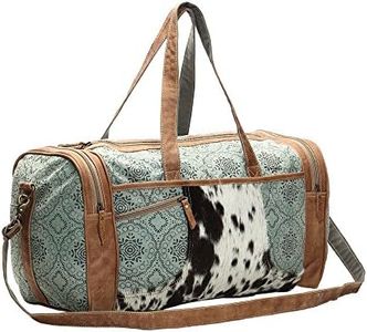 Myra Bag Floral Cowhide & Upcycled Canvas Travel Bag S-1160