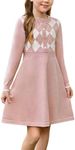 GRACE KARIN Girls Sweater Dress Long Sleeve Fall Winter Knit Casual Aline Dress Pink Size 6-7 Button Front