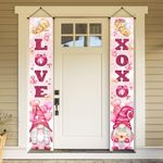 Ticuenicoa Valentine's Day Indoor Outdoor Banner - 2pcs Pink Happy Valentine's Day Decor for Doors and Porches, Perfect for Party Decorations and Celebrations