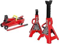 Torin Big Red Hydraulic Trolley Floor Jack (2 Ton Capacity) + Torin Steel Jack Stands (3 Ton/6,000 lb Capacity)