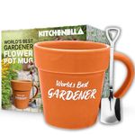 Gift for Gardener Novelty Mug Flower Pot Cup with Shovel Spoon Set - Great for Hot Chocolate, Coffee, Tea - Gardening Gifts for Women, Men, Grandad, Nan, Son, Daughter