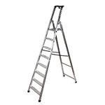 TB Davies 1202-028 Heavy-Duty Platform Step Ladder, 8 Tread, Platform Height 1.7m, Aluminium, 150kg Work Load, EN131 Professional