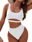 Blooming Jelly Women's High Waisted Bikini Set Two Piece Bathing Suits High Cut Bikini Cut Out Swimsuits(X-Large,White)