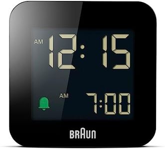 Braun Digital Travel Alarm Clock with Snooze, Compact Size, Negative LCD Display, Quick Set, Crescendo Beep Alarm in Black, Model BC08B (1-Pack)