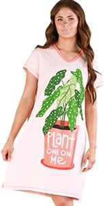 Lazy One Women's Nightgown, Funny V-Neck Sleep Shirt for Women, Plant One on Me Nightshirt, Small-Medium