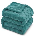 VAS COLLECTIONS Reversible Sherpa Fleece/Flannel Blanket, 500 GSM – Thick Fluffy 3D Checkered, Super-Soft, All-Season, Decorative Couch or Bed Blanket (Aqua, Double (3000 g))