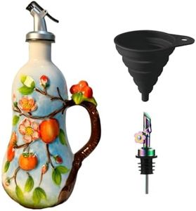 Windefun 16.91oz/500ml Ceramics Olive Oil Dispenser Bottle,Hand Painted Reliefs Oil Dispenser for Kitchen (Persimmon)