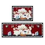 Fuoxowk Chef Kitchen Rug Set,Rustic Fat Chef Rugs for Kitchen Retro Runner Rugs with Rubber Backing,Throw Rugs Washable for Kitchen Sink,Laundry Room,Standing Desk,Vintage,Red Kitchen Rugs