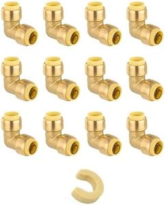 (Pack of 12) EFIELD 3/4-inch 90-Degree Elbow, Push-Fit Brass Fittings to Connect Copper, PEX, CPVC Pipe with 1/2" Disconnect Clip (12, 3/4-inch)