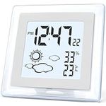 VOILEIPAGI Small Clock Digital Battery Operated Alarm Clock with Auto Backlight, Indoor Temperature Humidity, 12/24H, Date, Travel Alarm Clock Desk Clock Small Clock for Shelf (Battery Included)