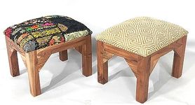 ASHEVILLE® Set of 2 Stools - Low Seat ; Stools for Extra Seats, Pooja Stool. Size 14" L X11 D X11 H Foot Rest Stool Ottoman