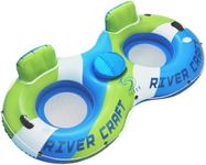 Sebor Heavy Duty River Tube, Inflatable Floating Tube with Storage, Backrests, Cupholders & Handles - Extra Large, Deluxe Pool Tube for Summer Relaxation - Green (Double Seat 1 Pack)