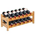 COSTWAY Wine Rack, Bamboo 12 Bottles 2-Tier Wine Display Rack for Countertop Home Kitchen Pantry, Free Standing Wine Storage, Rack Tabletop Wine Rack (Natural)