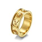 Bishilin Engravable Rings for Men, Gold Wedding Rings Men Stainless Steel Sun Moon Stars 8MM Size N 1/2