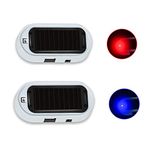 ANKIA 2PCS Solar Power Fake Car Alarm LED Light, Simulated Dummy Warning Anti-Theft LED Flashing Security Light, Car Alarm System Lamp with USB Port, Blue & Red Light (White)