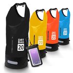 EcoNour Dry Bag Waterproof, 20L Sack with Phone Dry Bag and Long Adjustable Shoulder Strap Included, Perfect for Kayaking, Boating, Canoeing, Fishing, Rafting, Swimming, Camping - Yellow (Black)