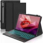 Keyboard Case with Touchpad for Lenovo Tab P12 12.7", Wireless Detachable Bluetooth Trackpad Keyboard with 7 colors Backlit and Stand Cover for Lenovo Tab P12 12.7 Inch 2023 Tablet, Black