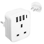 UK to Swiss Plug Adapter,SHUOMAO UK to Switzerland Travel Adaptor with 4 USB(1 USB C 17W Charger),Switzerland Power Plug Adapter for Swiss, Jordan, Liechtenstein, Madagascar, Rwanda (Type J)