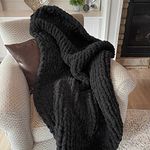 Chunky Knit Blanket Throw (130x150) Chenille Yarn Soft Knitted Blanket Machine Washable Handmade Giant Throw Home Decor for Couch Bed, Black, 50x 60inch Standard Size
