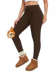 Voqeen Fleece Lined Leggings Women High Waisted Thick Pants Soft Sherpa Tight Pants Thermal Tummy Control Stretchy Warm Casual Outfits Brown