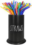 Straw Dispenser for Counter, Bamboo Straw Holder, Coffee Stirrers Holder for Farmhouse Decor, Coffee Bar Accessories and Organizer, Straw Organizer for Kitchen, Coffee Bar, Party (Black)