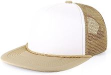 CHOK.LIDS Flat Bill Foam Top Hats for Men and Women Adjustable Snapback Trucker Hat Trendy Color Flat Brim Mesh Baseball Cap (White/Khaki)