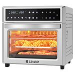 LLIVEKIT 26L Air Fryer Oven with Rotisserie, LED Display Touch Panel Large XXL Oil Free Electric Oven, 12-In-1 Mini Oven, Stainless Steel Air Fryer Oven, 1700W-60℃-230℃, 7 Accessories, Silver