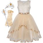 Sunny Fashion Flower Girls Dress Beige Princess Crown Dress Up Party Size 7 Years