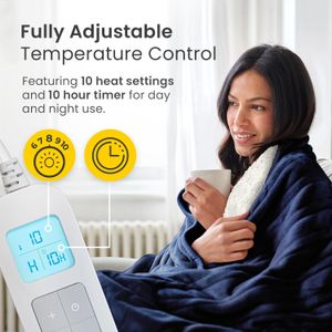 Cosi Home Heated Throw Blanket – Navy, Soft Electric Fleece