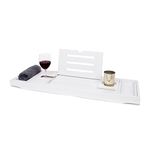 Deep Calm Bath Caddy – Extendable Bath Tray Holds Book, iPad, Tablet, Phone, Wine Glass, Candle - Adjustable Bathtub Table – Luxury, Natural Bamboo Bath Shelf (White)