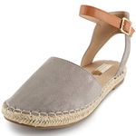 Alexis Leroy Women’s Solid Color Closed Toe Fabric Buckle Strap Espadrilles Flat Sandals Gray 4 UK