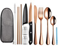 Portable Travel Utensils Set,Reusable Utensils,Travel Camping Cutlery Set,Stainless Steel Flatware Set with Case,Lunch Boxes Workplace Camping School Picnic (Rose Gold)