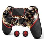 AceGamer Wireless Controller for PS4, Custom Design V2 Gamepad Joystick for PS4 with Non-Slip Grip of Both Sides and 3.5mm Audio Jack! Thumb Caps Included! (Gold Skull)