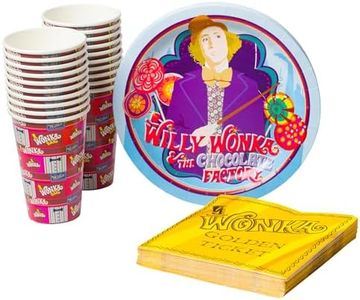 Silver Buffalo Golden Ticket Willy Wonka and the Chocolate Factory Themed Party Pack Set, 60 Piece