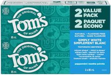 Tom's of Maine Simply White - Refreshing Peppermint - Fluoride-Free Natural Whitening Toothpaste Fights Tarter and Plaque to Whiten Teeth Naturally - 2 Pack, 85 mL