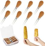 8Pcs /4 Pairs Corn Cob Holders, Corn Holders Big Wooden Handle for Hand Grip, Stainless Steel Forks Good Grips Corn Pick Set, Hot Dog Fruit Forks, For BBQ Parties Grill Camping Barbecue (Wooden)