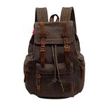 Koolehaoda Vintage Canvas Backpack Leather Rucksack Knapsack Unisex Casual Backpack 17inch Laptop Backpack Hiking Bag(L-Army Green)