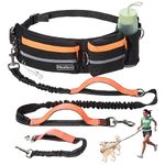 Heellpxi Retractable Hands Free Dog Leash with Dual Bungees for 2Dogs, Adjustable Waist Belt Fanny Pack, Reflective Stitching Leash for Running Walking Hiking Jogging Biking Orange