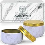 Hearts & Crafts- Marble Candle Tins 8 Oz with Lids 24 Pack of Bulk Candle Jars for Making Candles, Arts & Crafts, Storage, Gifts, and More Empty Candle Jars with Lids