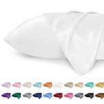 Bedsure Satin Pillow Case Queen Size 2 Pack- Ivory Pillowcase for Hair and Skin 20x30 Inches Satin Pillow Covers with Envelope Closure